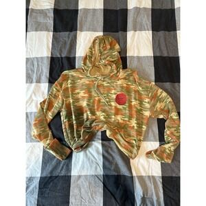 Magellan x Shiner Bock Beer Cropped Camo Hoodie Large L Women's Top Pullover